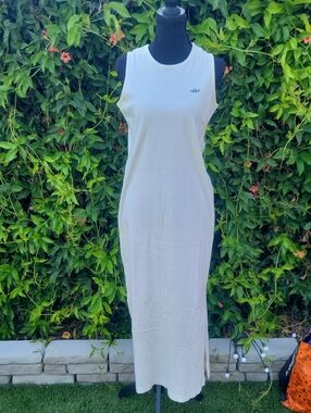 Laura Ashley Sand And White Pinstripe Maxi With Floral Embroidery M